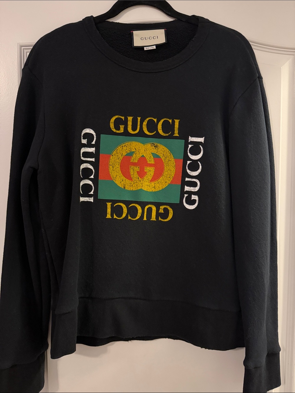 Gucci Vintage Black Box Logo Sweatshirt with Multicolor Logo Size XS